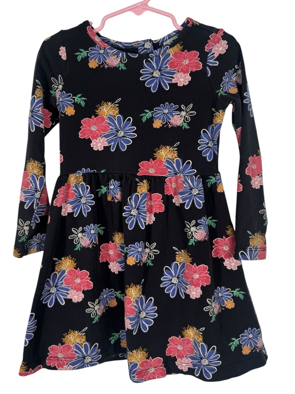 Hanna Andersson Black Floral Long Sleeve Dress, Size 100 (US 4)